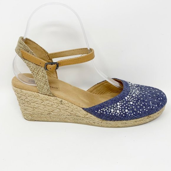 White Mountain  Blue Silver Studded Woven Heel 8 - Picture 3 of 10